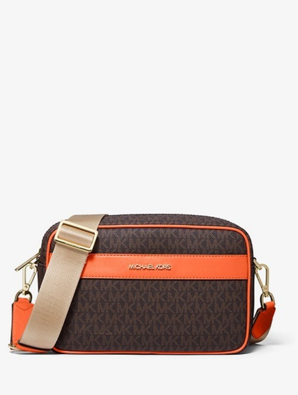 Michael Kors Brown with Orange Trim Signature Crossbody